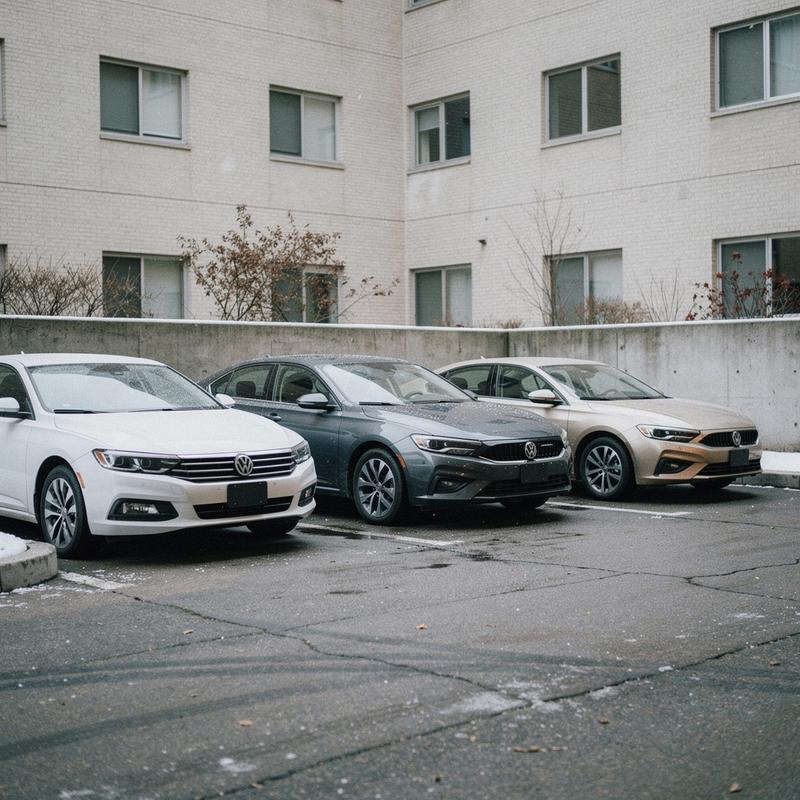 Four rental cars parked nose-out in a Kyiv pickup bay